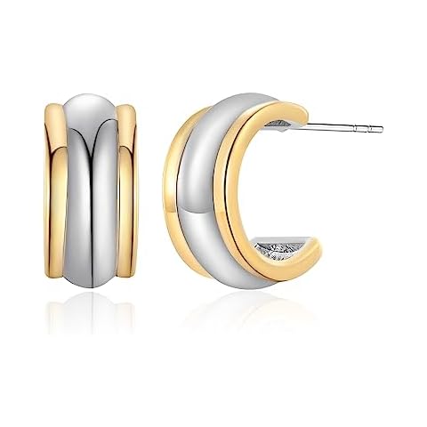 LILIE&WHITE Two Tone Hoop Earrings for Women C Shape Chunky Hoops Gold and Silver Earrings Cover