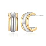 ÉLÉGANCE BICOLORE : demi-créoles bombées mêlant or chaleureux et argent miroir, faciles à assortir aussi bien avec des bijoux dorés qu’argentés pour un look moderne.