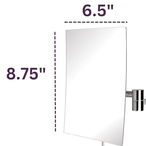 Jerdon JRT695C Wall Mount Makeup Mirror With 5X Magnification - 8.75 Inch X 6.5 Inch Rectangular Mirror Extends 14 Inch thumb #1