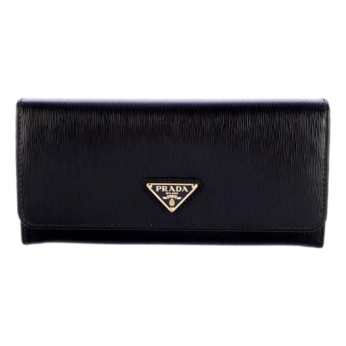 Prada Womens Vitello Move Nero Black Leather Continental Long Wallet Gold Triangle Logo 1MH132