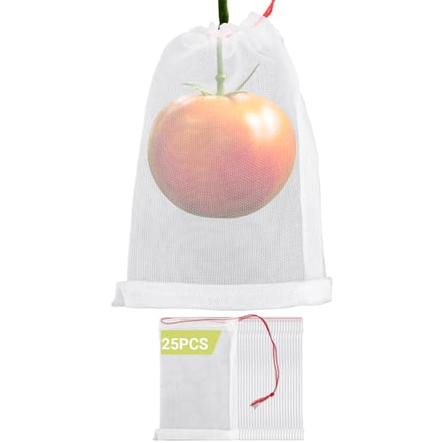 Enpoint Fruit Cover Bags Against Birds, 25pcs 4x6 in Mesh Fruit Protection Bags with String, Netting for Fruit Trees Vegetables Flowers Protection Away from Bugs Birds