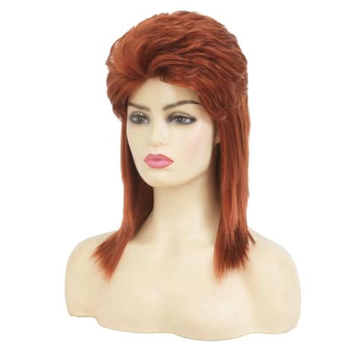 Image of Swiking Orange Mullet Wig for Women Curly 70s 80s Rocker Shoulder Length Straight Natural Layered Hair Cosplay Synthetic Women Wigs(Orange)