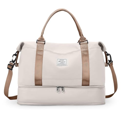 Reisetasche Damen 40x30x20 Ryanair Handgepäck Tasche Sporttasche Weekender Bag Schwimmtasche Wasserdicht Travel Duffle Bag Fitnesstasche Trainingstasche Krankenhaustasche mit Schuhfach,M10-Beigebraun