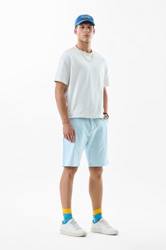 Image of SNITCH Men Casual Shorts | Regular Fit Mid Rise Solid Pattern | 100% Cotton Smooth Texture with Drawstring Closure & Elastic Waistband for Summer & Club Wear