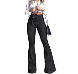 KDF High Waisted Flare Jeans for Women Bell Bottom Jeans with Belt for Women Stretch Wide Leg Jeans