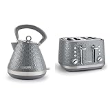Morphy Richards Vector Pyramid Kettle and 4-Slice Toaster Set – 1.7L Rapid Boil Traditional Kettle with Anti-Limescale Filter & Variable Browning 4-Slice Toaster, Grey 108135 | 248135