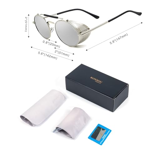 Image of RONSOU Steampunk Style Round Vintage Polarized Sunglasses Retro Eyewear UV400 Protection Matel Frame