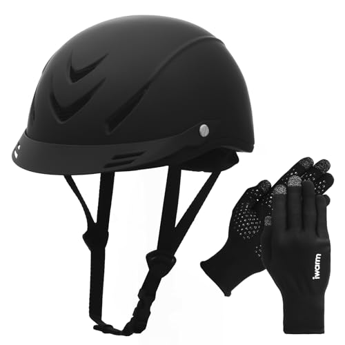 Equestrian Adult Helmet and Gloves Set for Horseback Riding and Training, Gloves Kits for Women and Man (Deep Black)