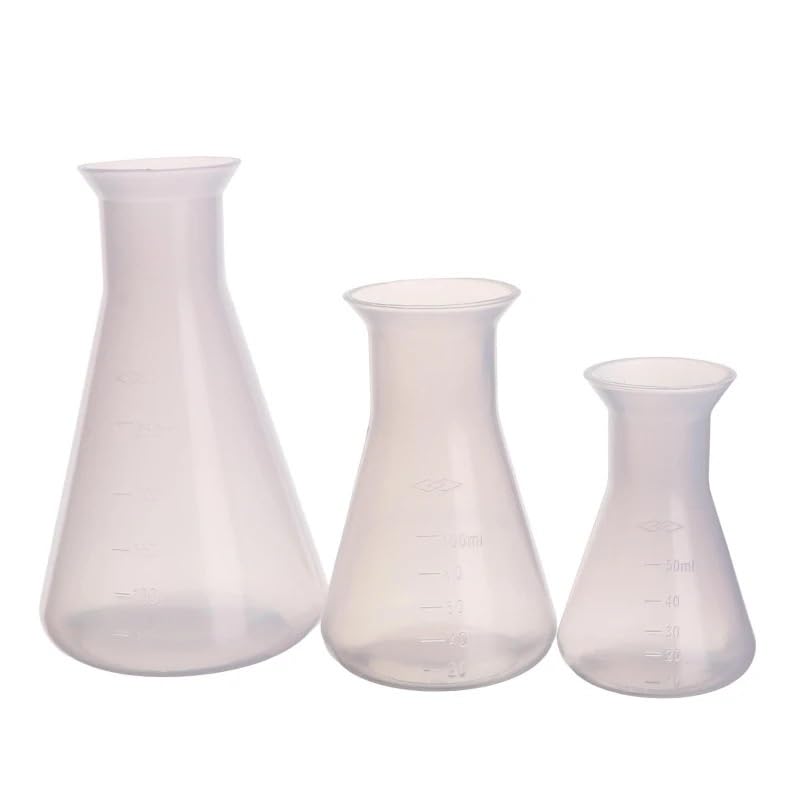 Matraz Erlenmeyer de plástico de 50/100/250 ml, de cuello estrecho, cónico y triangular, instrumento de análisis.(100ml)