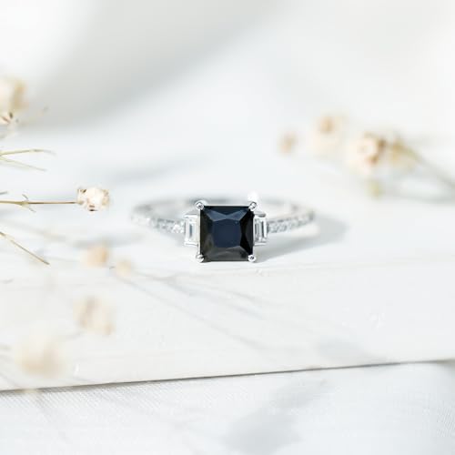 Certified Lab Grown Black Diamond 6 MM Princess Cut Engagement Ring with White Diamond, AAAA Quality3