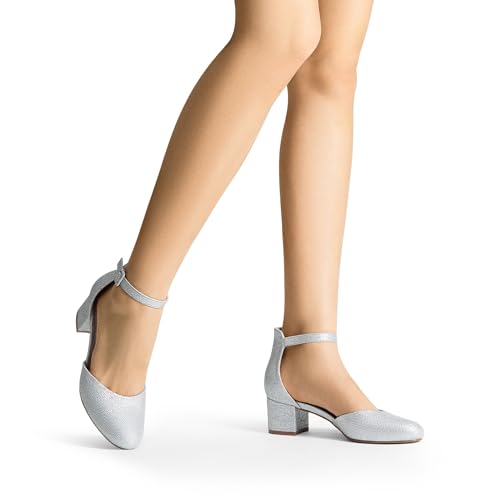 Image of DREAM PAIRS Women's Round Toe Low Block Heel Pumps | Closed Toe Ankle Strap Chunky Heel Pumps Dress Shoes Wedding Office Party Dressy Shoes for Women