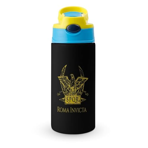 SPQR - Roma Invicta 水筒 子供用 ステンレス製 魔法瓶 保温ボトル 直飲み 真空断熱 ストロー付き 大人兼用 保温カップ 350ml 軽量 漏れ防止