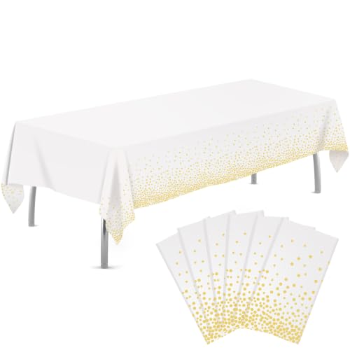 Image of tujol White and Gold 6 Pack Plastic Table Cloth 54 inch x 108 inch