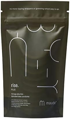 Maude Rise Plus Ultra Thin Easy to Open Latex Condoms - Silicone Lubricant Natural Latex Condoms - Ultra Thin Fragrance & Spermicide Free Large Size Condoms (10 Pack)