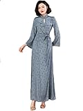 Women Gray Printed Vacation Textured Long Dress Evening Party Photography Dress for Holidays Gray S