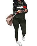 MINTLIMIT Jogginganzug Damen Set Trainingsanzug 2 Teiler Sportanzug Retro Streifen Hoodie Hose Streetwear Freizeitanzug Tracksuit Yoga Jogger Gym, #1403_armee Grün, XL