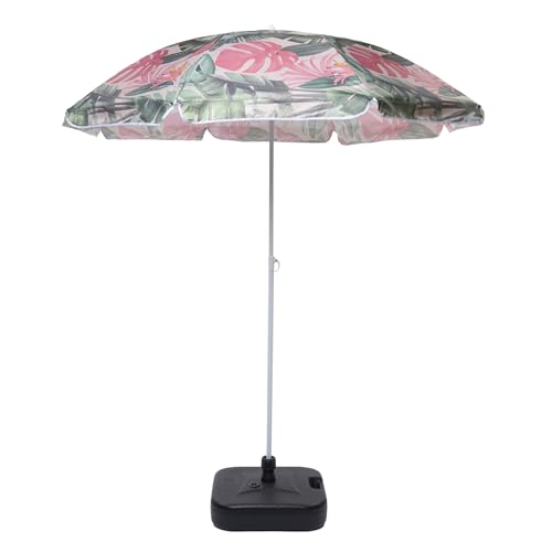 OHS Garden Parasol Umbrella, Green Tropical Print Outdoor Garden Parasol UV Resistant Sun Shade with Sturdy Pole & Tilt Windproof Beach Patio Umbrellas, 1.8m
