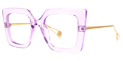 Image of Zeelool Chic Oversized Thick Square Blue Light Blocking Glasses for Women Qatar ZOP01892-07 Light-Purple