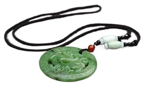 Collar de jade con colgante de dragón tallado en 3D y amuleto Pixiu para hombre