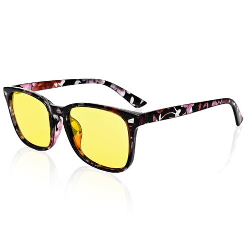 ARWIG Nachtbrille Autofahren mit Etui in Holzoptik | Nachtsichtbrille für Autofahrer Damen | Nachtsicht Fahrbrille für Autofahren Radfahren den Alltag (Blumenmuster)