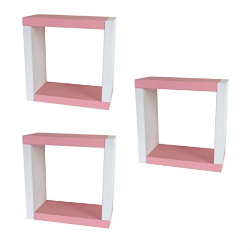ウォールシェルフ ボックス型 正方形 3個セット (ピンク&ホワイト)