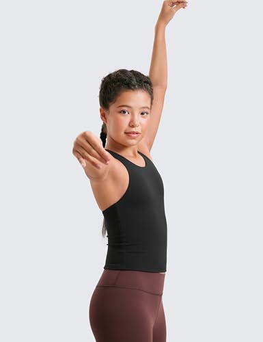 CRZ YOGA Girls Butterluxe Double Lined Tank Tops Waist Length High Neck Racerback Sleeveless Teen Kids Active Casual Dance4