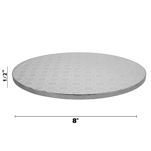 O’Creme Cake Board, Silver Foil Round Cake Circles with Gorgeous Design, Sturdy & Durable 1/2” Thick Cake Drums, Round Cake Boards with 8” Diameter, Pack of 5 Disposable Cake Drums - Image 3