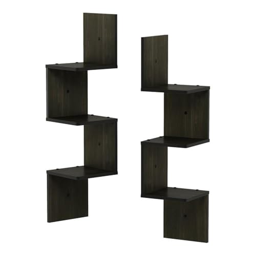 Furinno Mensole Fissate Al Muro, Grigio/Nero (French Oak Grey/Nero), 3 Livelli Rettangolari - Set Di 2