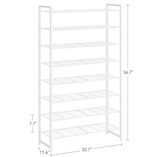 Image of Nunsino Shoe Rack for Closet, Metal Shoe Organizer, 8 Tier Garage Shoe Rack Max Holds 40 Pairs,Shoe Storage Shelf,Entryway, White