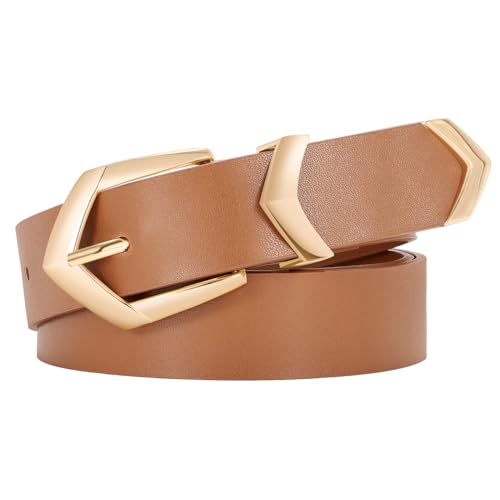 JASGOOD Women Plus Size Leather Belt Trendy Ladies Belt for Jeans Pants Dress with Gold Buckle