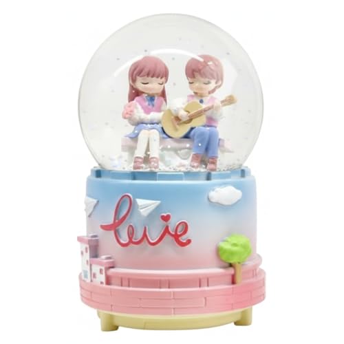 Image of Kujo Old School Romantic Valentine's Day Snow Globe | Couple Figurine with Love and Music Theme | Romantic Snow Globe Gift for Anniversaries, Birthdays | Perfect for Couples and Fiances (Guitar)