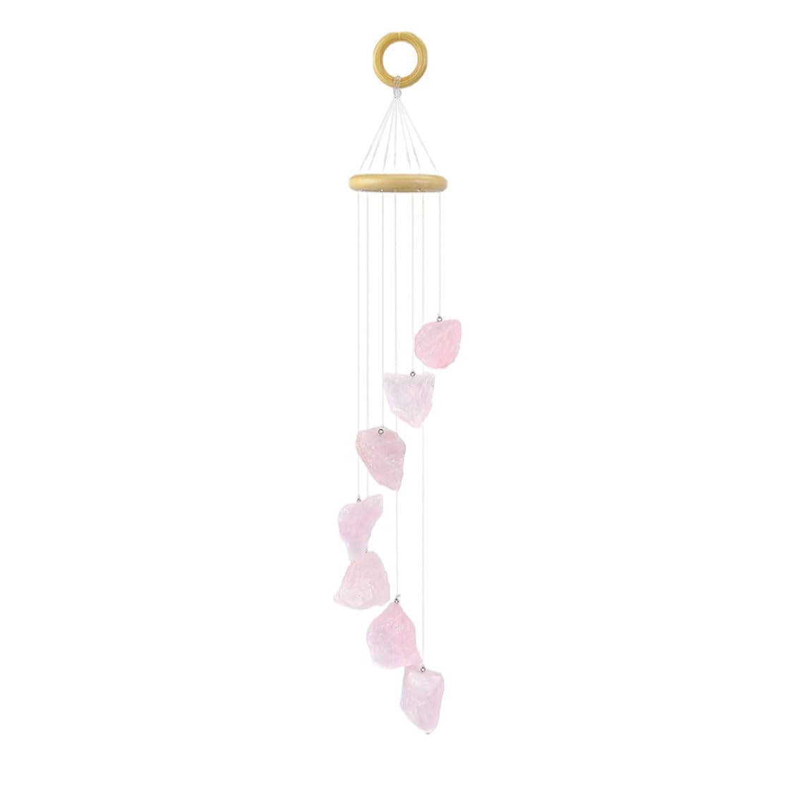 Carillon éolien en Quartz Rose d'exception et pierres de cristal pour décoration extérieure