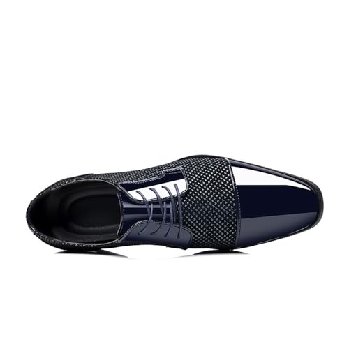 Men's Pointed Toe Fashionable Large Size Leather Shoes Oxfords(Blue,8.5)2