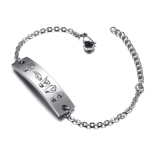 ASL Sign Language Bracelet Personalized Name Bar Leather Bracelet Custom Sign Language Deaf Jewelry Interpreter Gift Wristbands for Teens