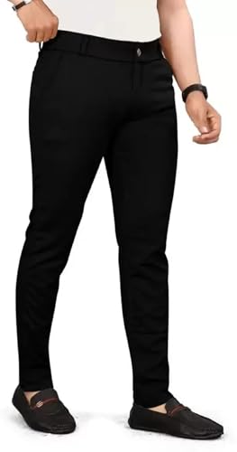 Image of Men's Slim Fit Formal Trousers with Mid-Rise Waist and Lycra Blend | Solid Pattern and Button Closure | Ideal for Office, Business, and Everyday Wear