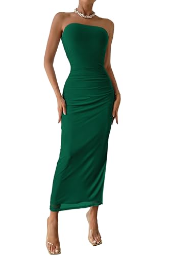 PRETTYGARDEN Women's Summer Maxi Bodycon Dresses Strapless Tube Top Slit Floral Printed Party Club Long Dress