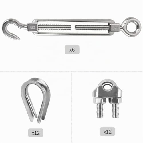 Mulaibdin 30 Pièces Tendeur Cable Inox M6, Serre Cable Acier 6mm, Bagues pour Câble Métallique, Crochet Tendeur Kit pour Rideaux,Corde a Linge,Plante Grimpante,Cable Suspension – vue 2