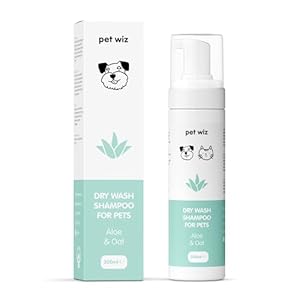 pet wiz Shampooing de Lavage à Sec pour Animaux de Compagnie – Apaisant et Désodorisant, Ingrédients Naturels, Séchage Rapide et sans Rinçage (Aloe & Avoine)