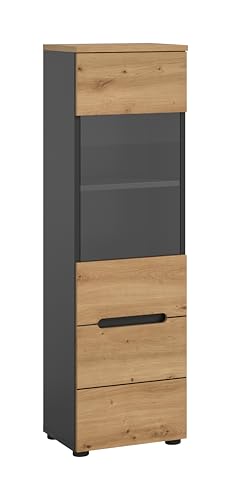 Homes & Jones Vitrine CANU (lxhxp : env. 36x125x33 cm), Coloris Gris Basalte/chêne Artisan