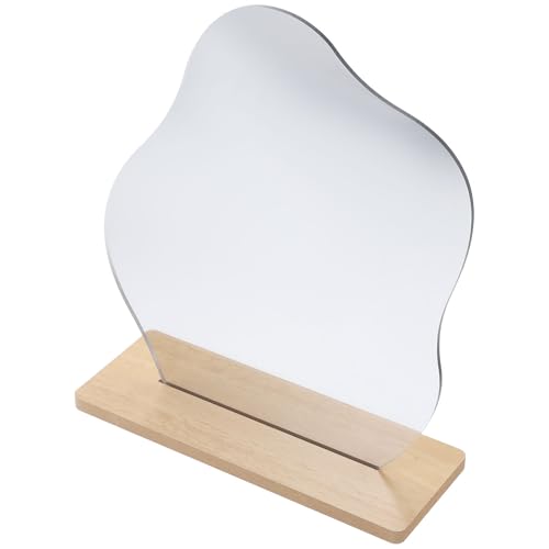 Espejo de maquillaje irregular con base de madera