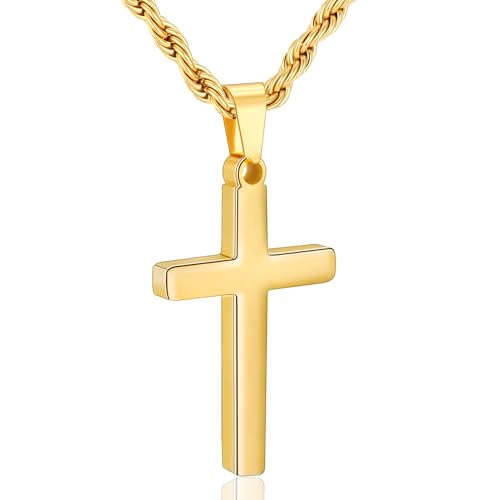 HEYOLL First Communion Gifts for Boys Cross Necklace for Boys Men Stainless Steel Black Cross Chain Pendant Necklace for Teen Boy Christian Stuff Baptism Confirmation Gifts for Teens