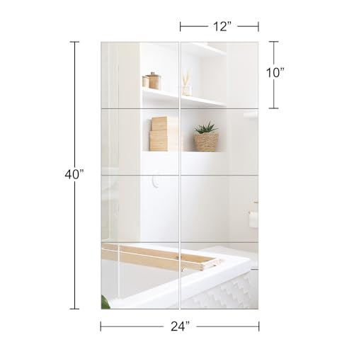Image of Ruomeng Full Length Wall Mirror Tiles - 12 inch x 10 inch x 8Pcs Frameless Full Body Mirror Tiles Wall Mounted Mirror for Home Gym Vanity Bedroom, Living Room