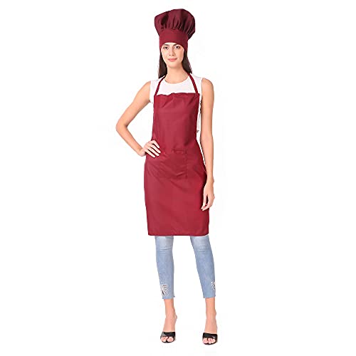 Image of KODENIPR CLUB Kitchen Apron With Cap Set for Women /Men Chef (Maroon)