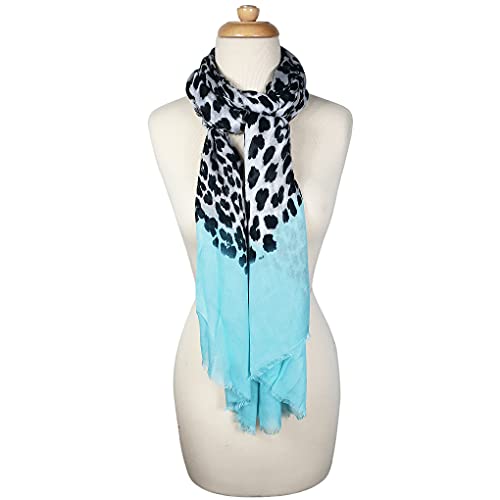 Animal Print Cashmere Silk Scarf in Aqua Blue and Snow 78 x 222