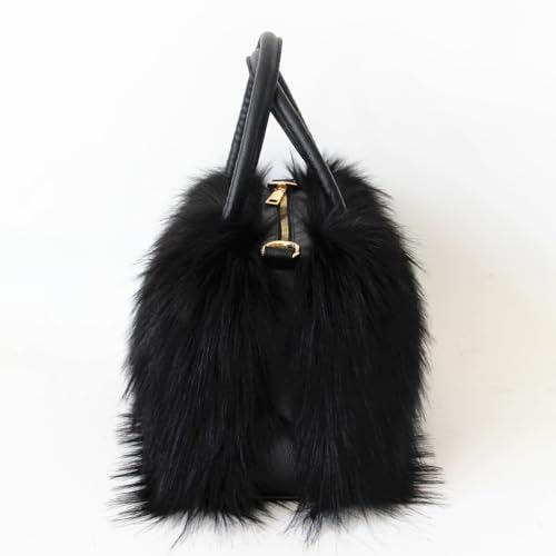 QMFUR Women's Shoulder Handbags Furry Fluffy Fuzzy Faux Fur Tote Bag Satchel Handles Handbag4