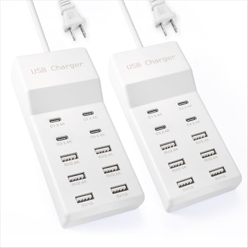 Image of USB Charging Station with 6 USB-A & 4 USB-C Ports, 50W 10A USB Charger Block for Multiple Devices -USB Power Strip with Auto-Detect Technology (2 PCS)