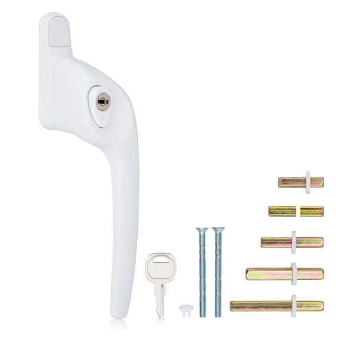 XFORT Cranked Locking Window Handle Installation Kit in White, Right Hand UPVC Window Handle Replacement, Offset Lockable Window Lever