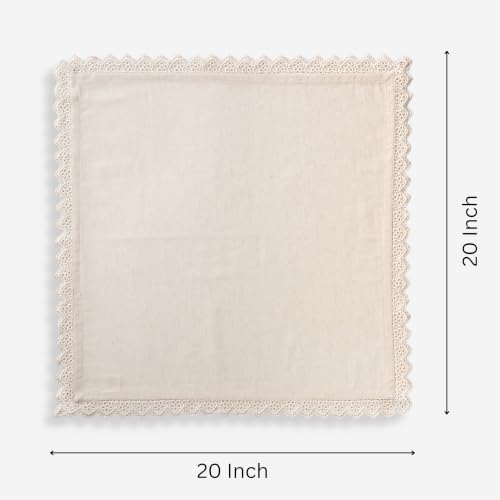 Image of FINGERCRAFT Table Cloth Napkins, Set of 6, 20x20 Inch Cotton Linen Napkins with Ivory Trim Lace Edge, Reusable Washable Dinner Napkins for Wedding, Festive Dining, Farmhouse Parties & Home Decor