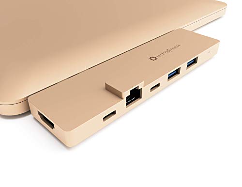 NOV8Tech USB C Hub 8in2 Ethernet 4K HDMI Adapter Compatible with MacBook Air 2020/2019/2018 Docking Station, SD/MicroSD, USB C 100W Power Delivery Charger, 2X USB 3.0, Gold