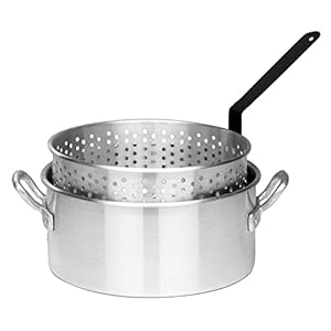 Bayou Classic 4010 10-qt Aluminum Fry Pot Features Heavy-Duty Riveted Handles Perforated Aluminum Basket Perfect For Frying Shrimp Chicken Hushpuppies and Fries